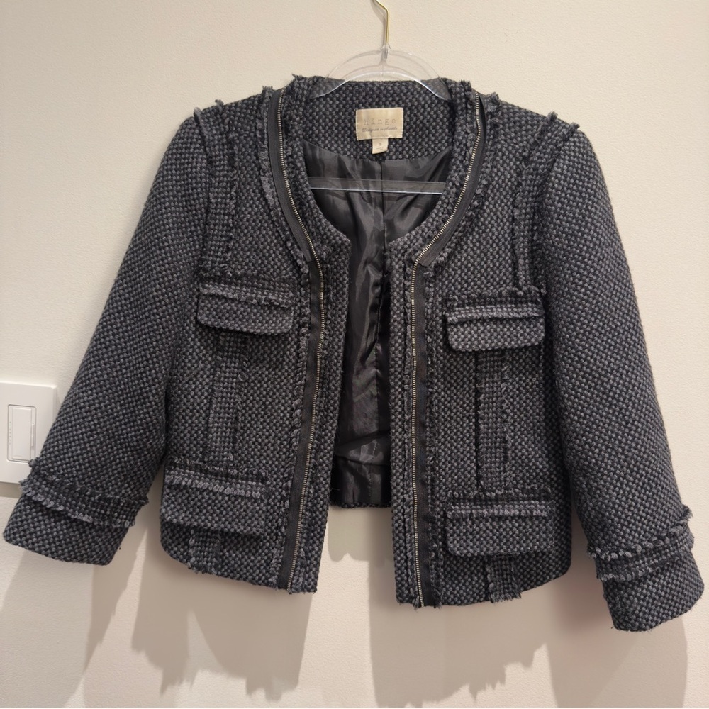 Hinge Charcoal Gray & Black Textured Blazer Metalic Gunmetal Size Medium Women’s